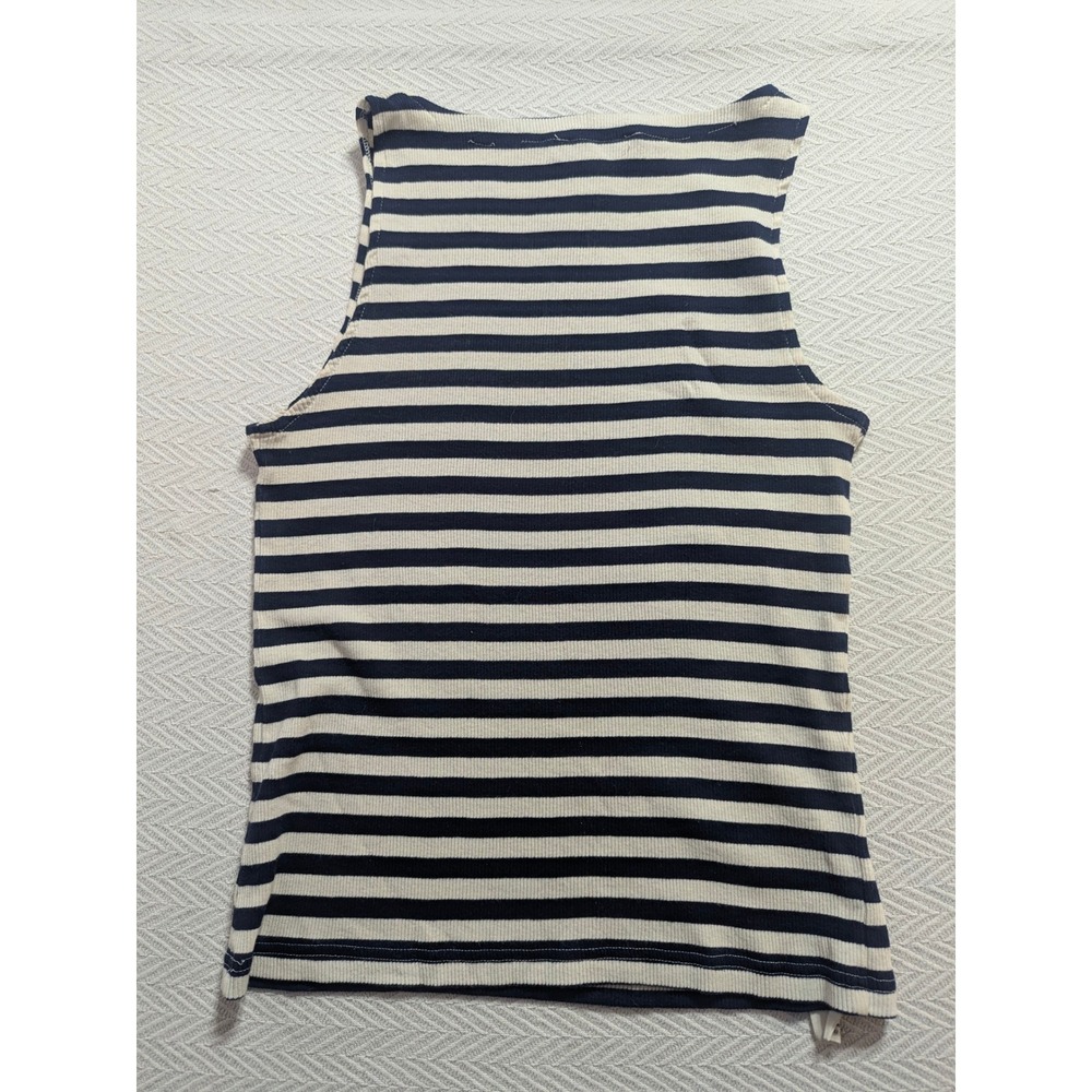 Ralph Lauren Polo Sport Womens L Navy Ivory Striped Rib Knit Sleeveless Tank Top - Picture 6 of 10